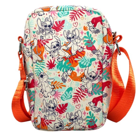 🧡STITCH AND ANGEL WITH SCRUMP FLORAL COLLAGE IVORY MULTI COLOR CROSSBODY BAG🧡‎ - Picture 2 of 6